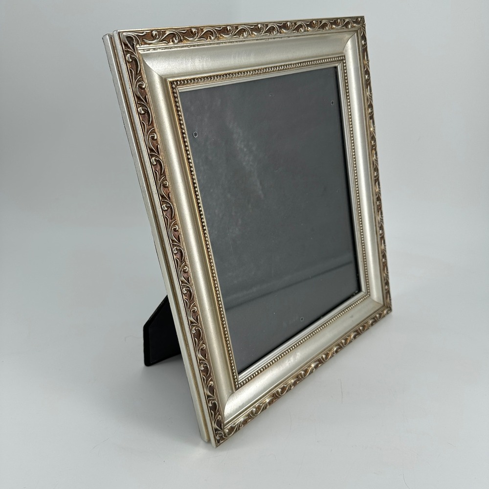 Champagne Silver Ornate 8x10 Picture Frame Scrollwork Beaded Trim Tabletop Wall